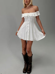 Corail Off Shoulder Frill Mini Dress White