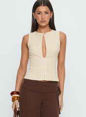 Heleena Zip Through Top Cream