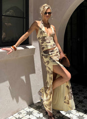 Roselin Mesh Maxi Skirt Brown Floral