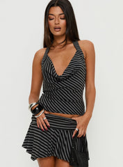 Dyana Cowl Neck Top Grey / Black Stripe