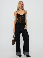 Weslee Lace Babydoll Top Black