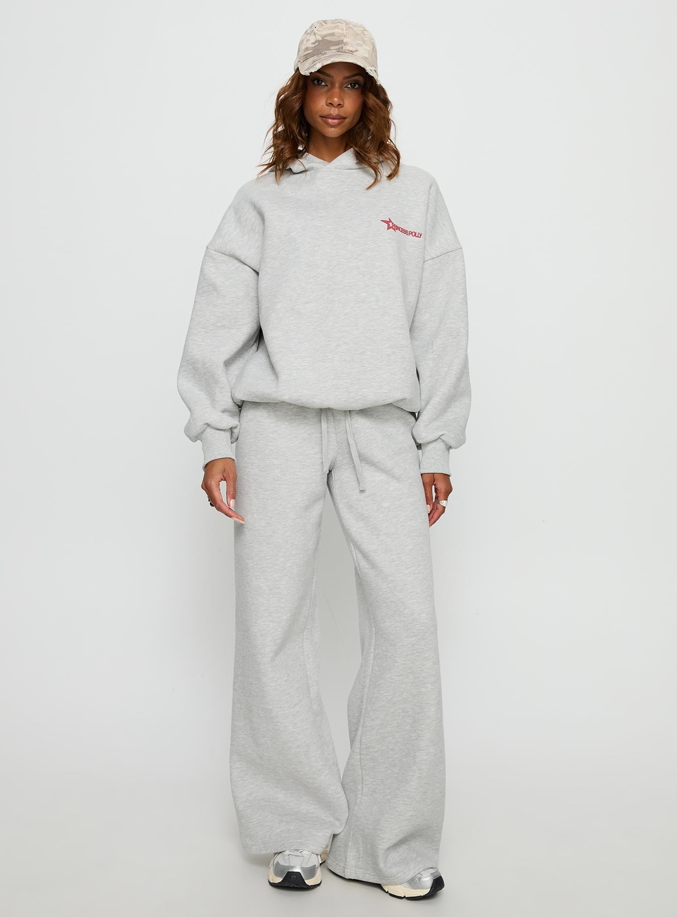 Princess Polly Stargirl Wide Leg Sweat Pants Grey Marle
