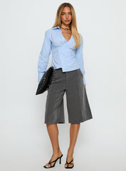 Mayda Asymmetrical Long Sleeve Shirt Blue Pinstripe