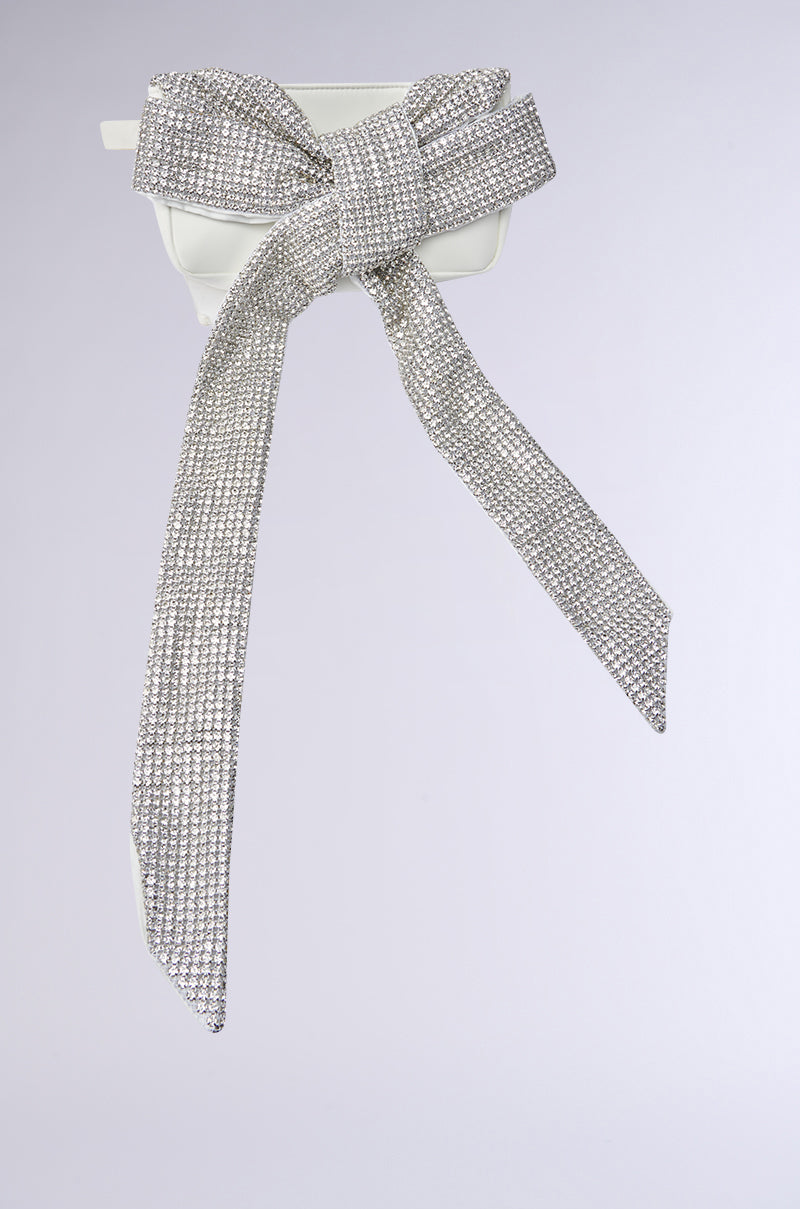 TIE IT UP RHINESTONE CLUTCH