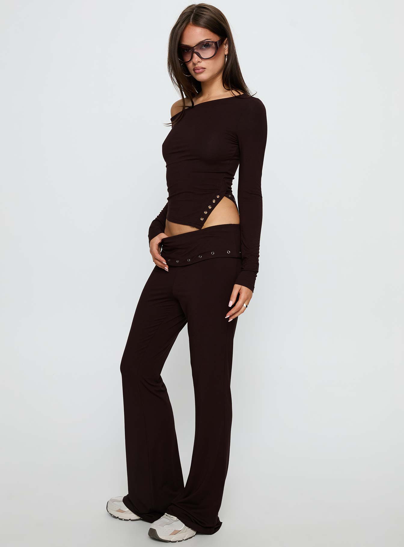 Wynna Eyelet Foldover Pants Chocolate