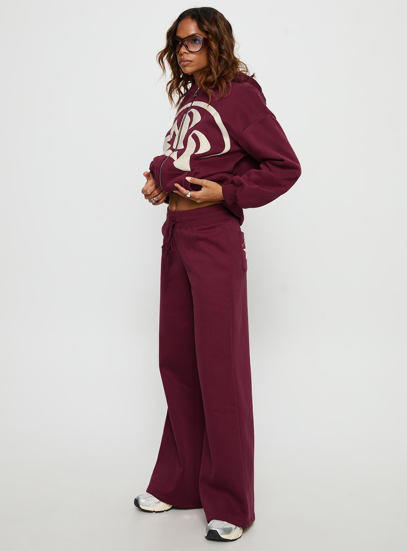 Princess Polly Stargirl Wide Leg Sweat Pants Burgundy
