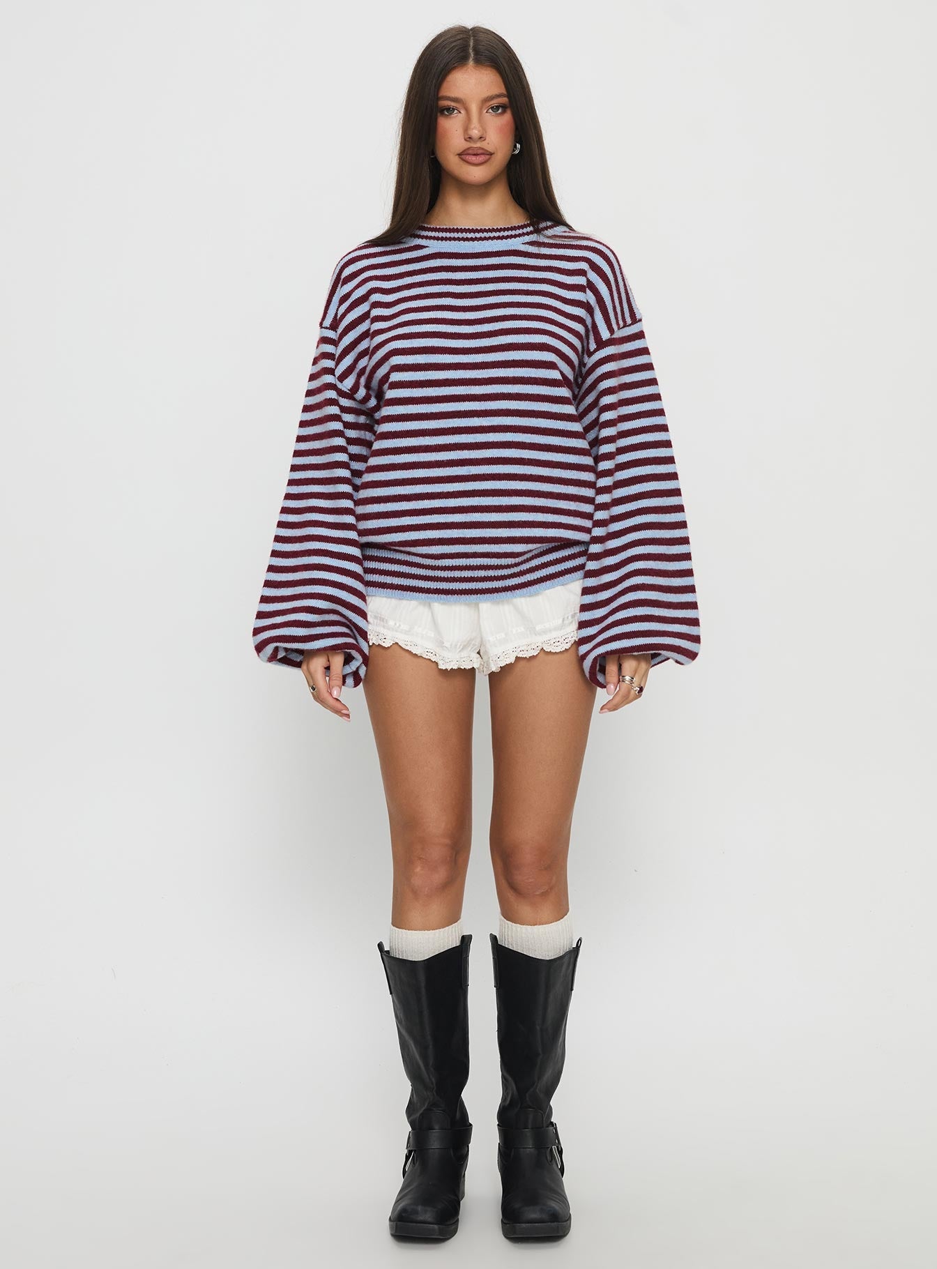 Winter Stroll Knit Sweater Blue Stripe