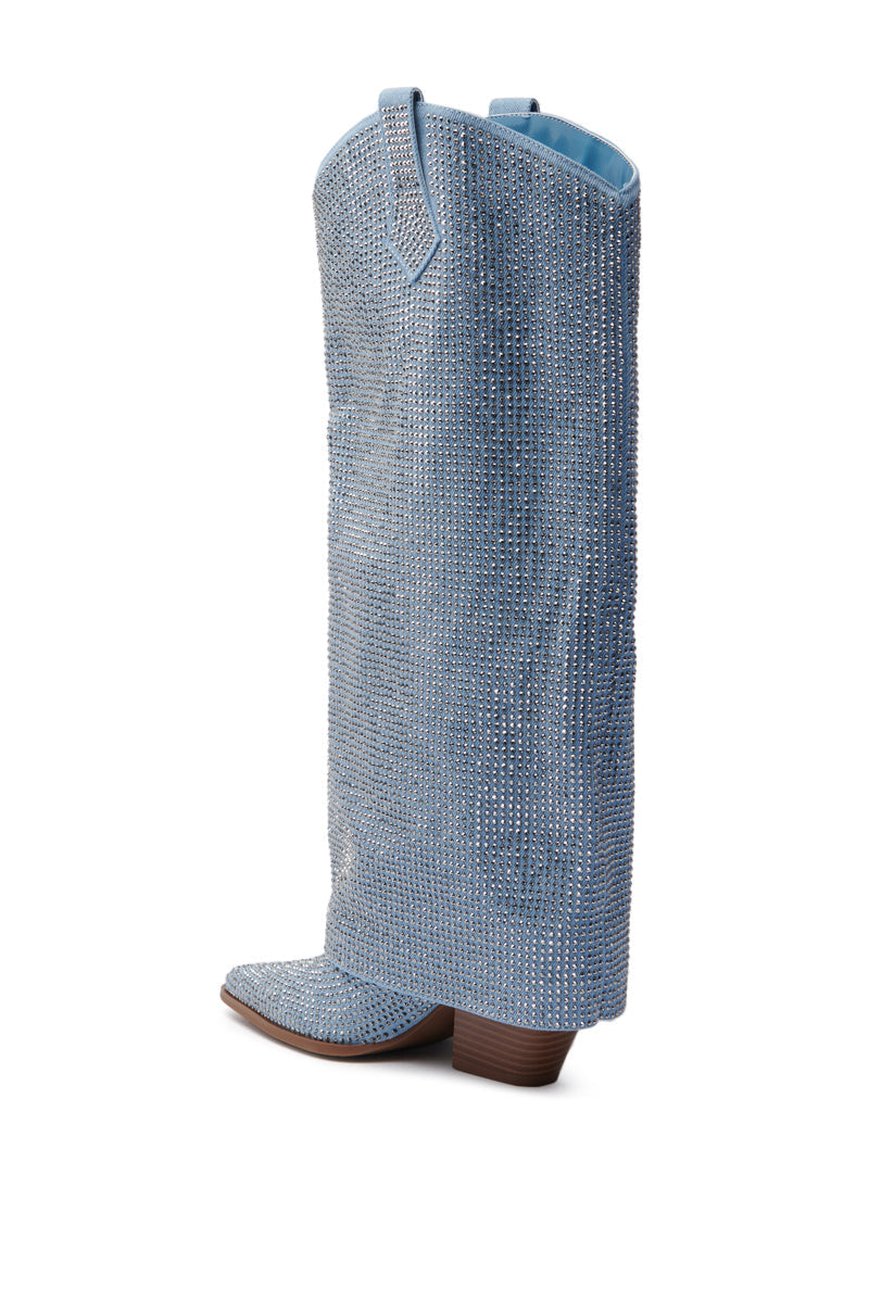 AZALEA WANG BANIAN DENIM WESTERN RHINESTONE BOOT