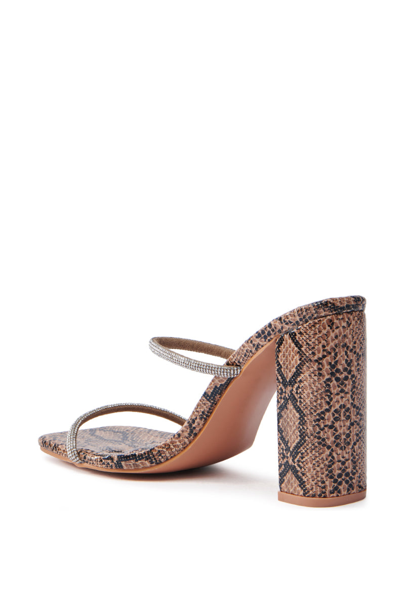 AZALEA WANG EULALIA SNAKE SLIP ON SANDAL WITH RHINESTONE STRAPS