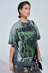FIRST ONE HERE OVERSIZED GRAPHIC TEE