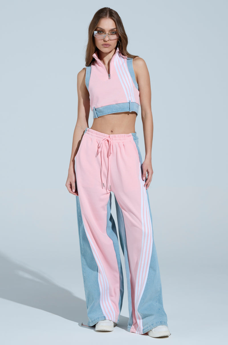 HEADS UP QUARTER ZIP SLEEVELESS SWEATSHIRT IN PINK